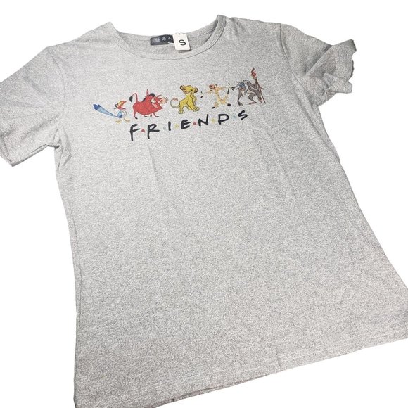 None Tops - Lion King Simba, Timon and Puma Mouse Themed FRIENDS Grey Tee Shirt